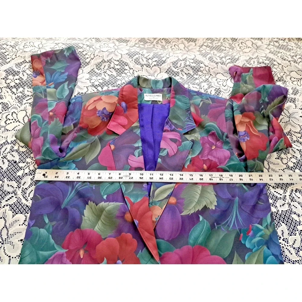 Alfred Dunner‎ Blazer 14 Purple Floral USA Made One Button Lined Pockets Career